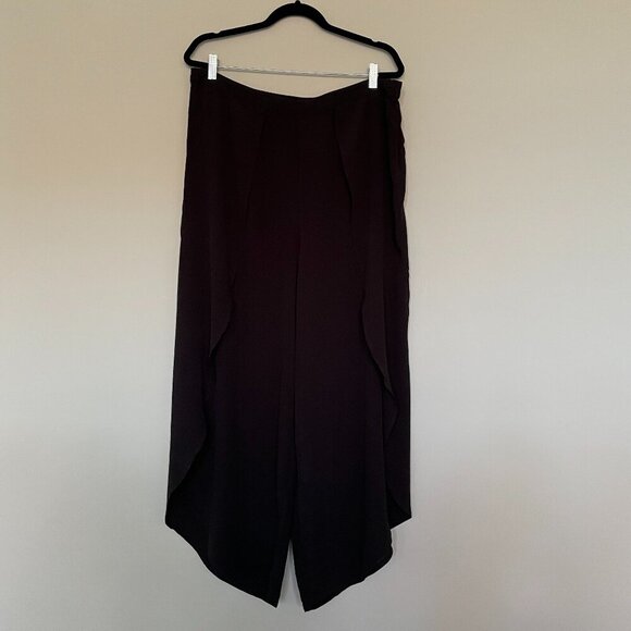 Elegant Black Wide Leg Pants palazzo women’s size XL slit feminine comfy - Picture 1 of 13